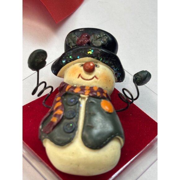Vintage Snowman Brooch Pin With Hat & Scarf 2" Hand-Painted Holiday Accessory - Picture 5 of 5